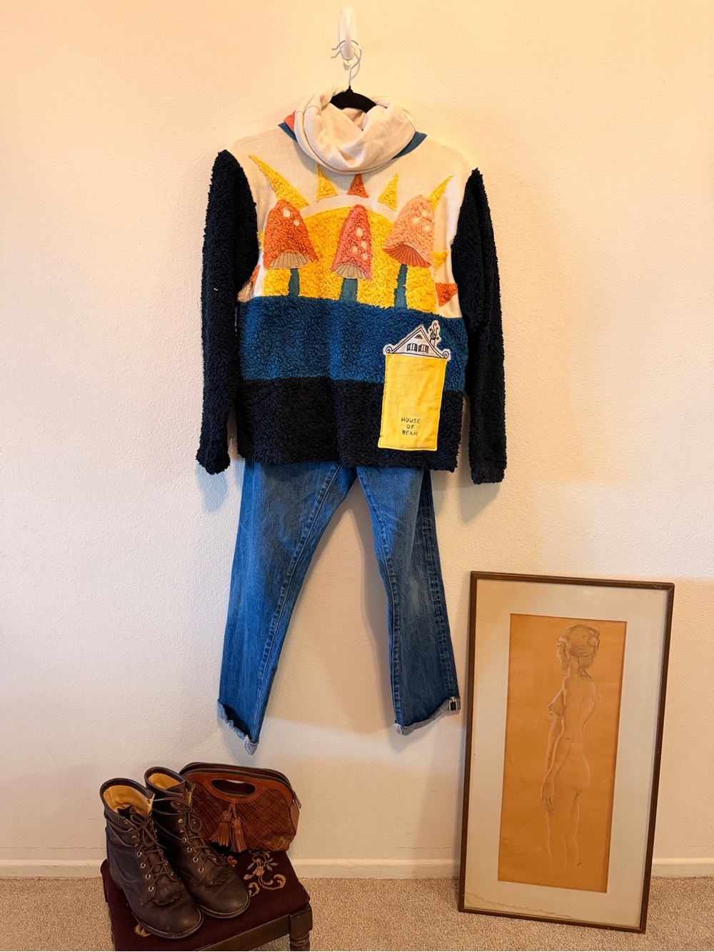 Whimsical Mushroom Patch Cowl Sweater - House of Bean OOAK